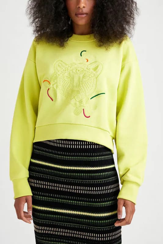 Desigual Pullover Damen Grün Gr. XL Gestickt Grafik Print 22WWSKX2