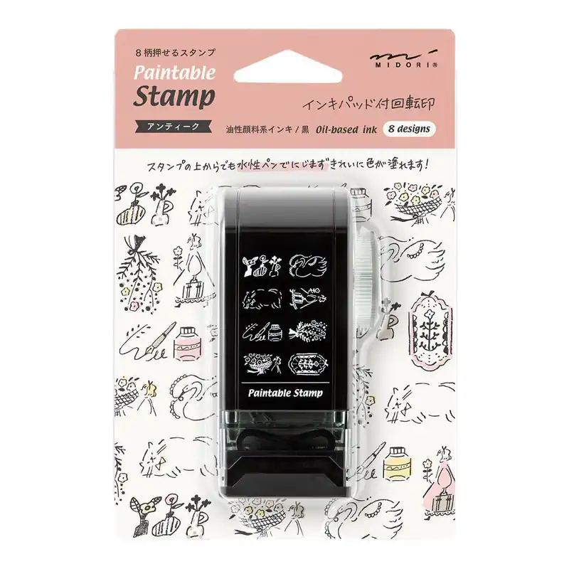 MIDORI Stempel, Drehstempel, Zifferblattart, antikes Muster, 35580006