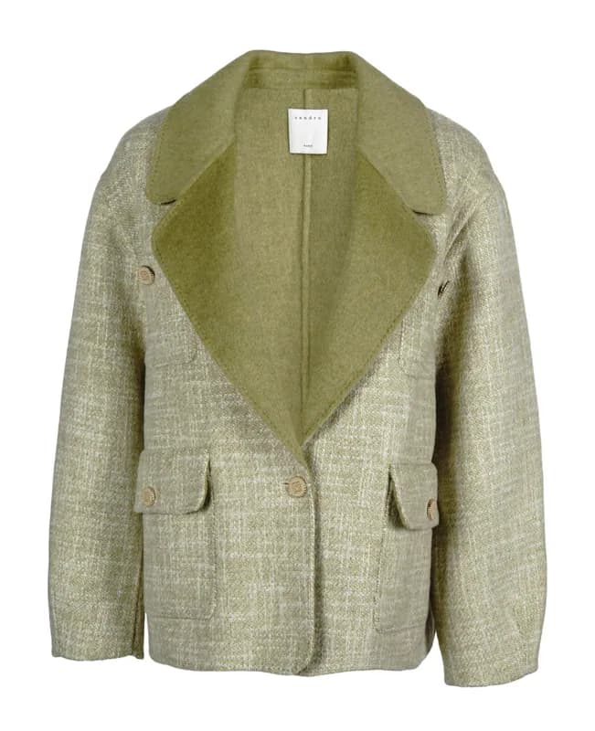 Sandro Wolllacke Grün Oversized Wollmischung Gr. 40 L Damen Jacke SFPOU00319