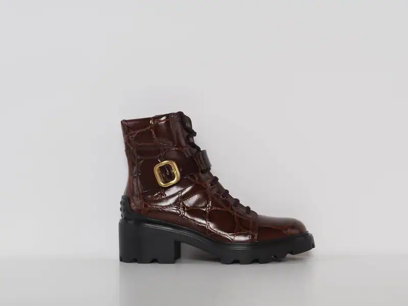 Tod's Damen Combat Boots Braun Leder Kroko-Optik Größe 39 EU
