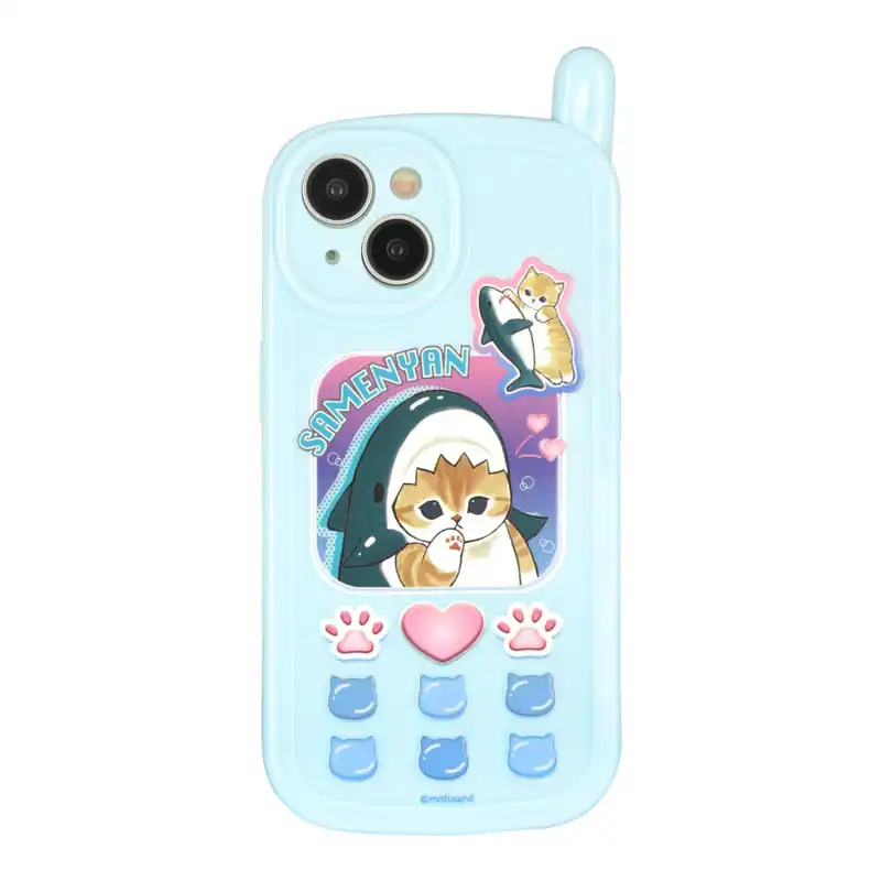 mofusand Kompatibel mit iPhone 15 / 14 Retro Flip Handy Style Hülle Hai Nyan