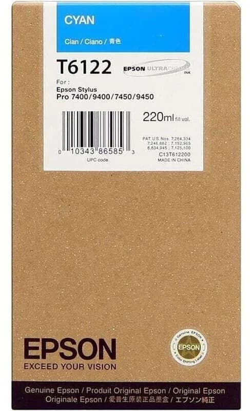 Original Epson T6122 cyan 220ml Stylus Pro 7400 9400 7450 9450 OVP DATUM 2023-24