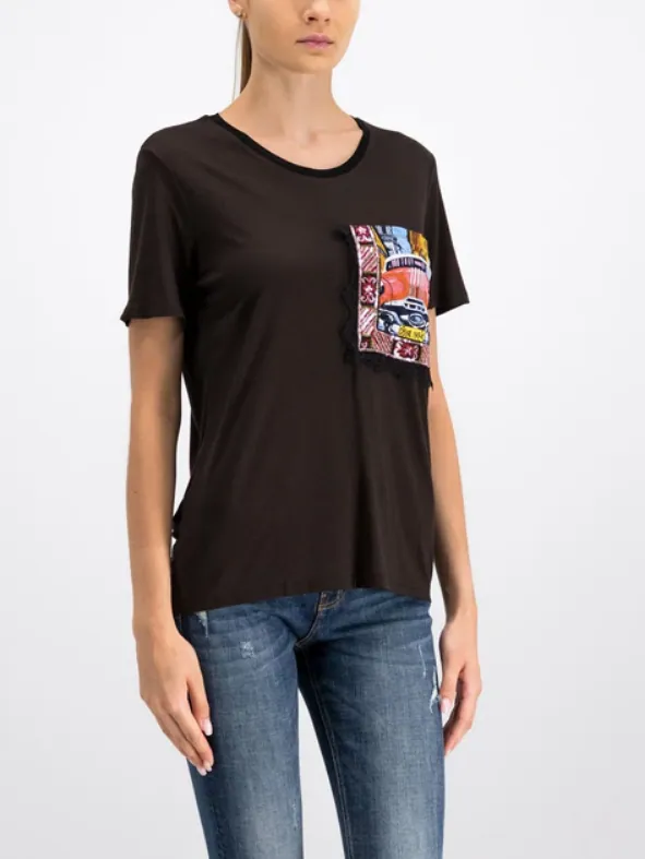 Desigual Women's Top T-Shirt Knit Sequins Print M 19WWTKCR