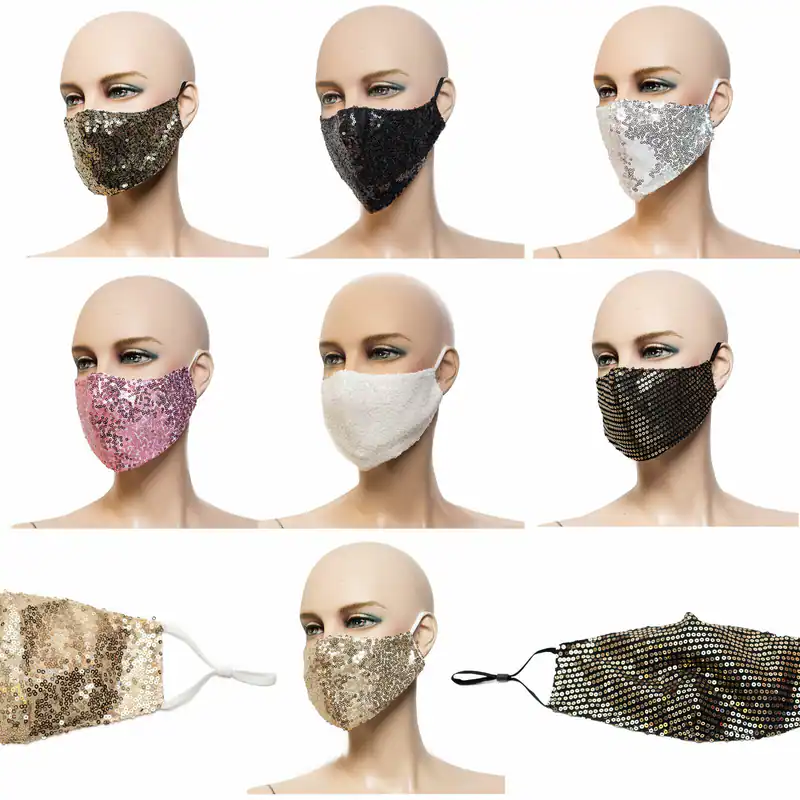 Party Mundmaske mit Pailletten bestickt Behelfsmaske Fashion-Maske Neu Glitzer