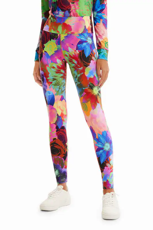 Desigual Damen Leggings Blumenmuster Elastisch Gr. XS 23SWKK07