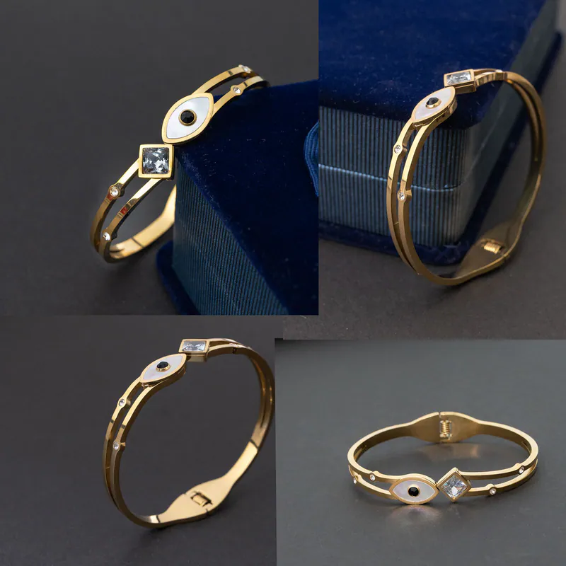 Edelstahl Armband Armreif Goldfarben Auge Stein Strasssteine Elegant Armschmuck