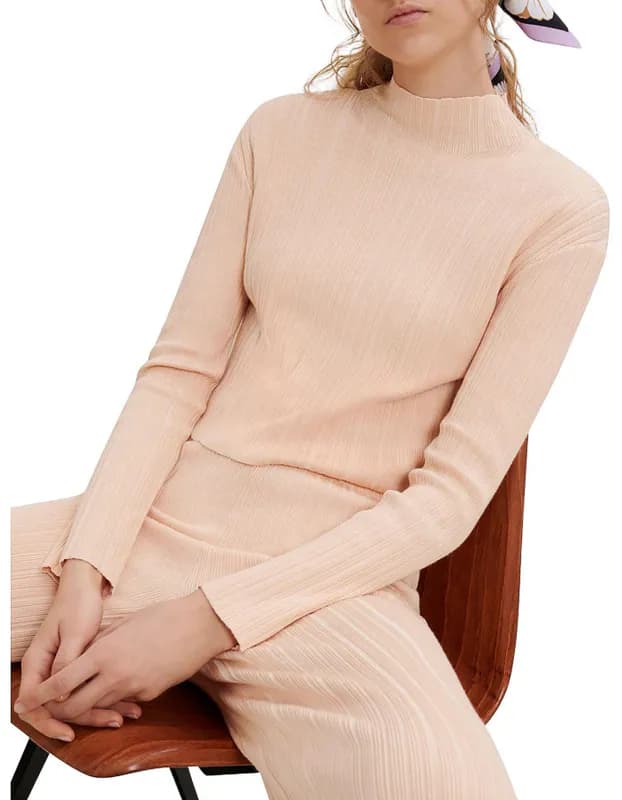 Maje Pullover Rosa Rippstrick Gr. 38 Damen Langarm Strickpullover MFPU00468