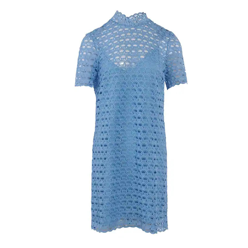 Sandro Kleid Blau Spitze Gr. FR 40 L Damen Kurzarm Etuikleid R20161E