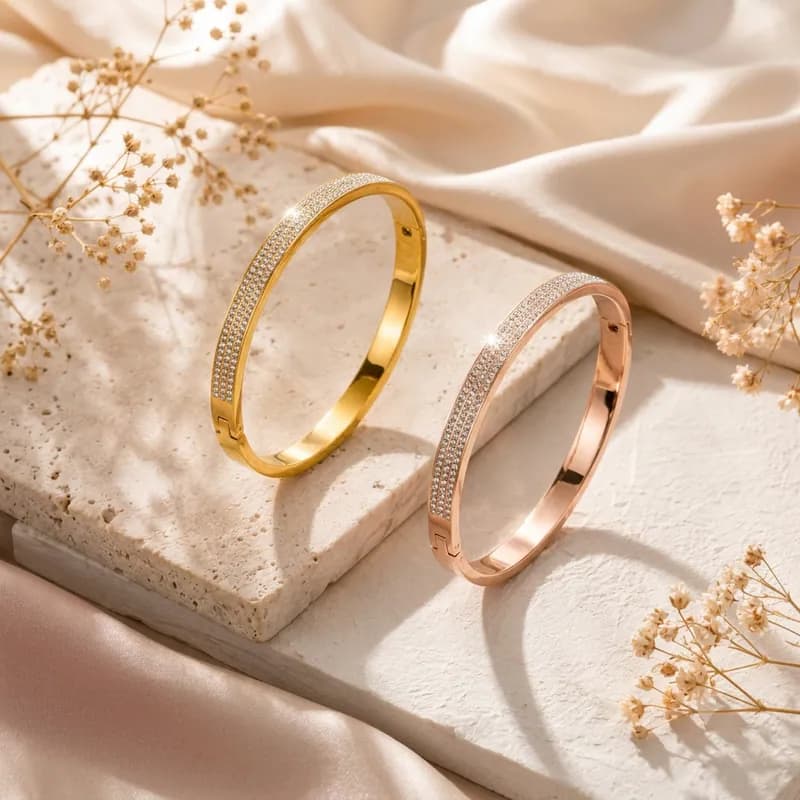 Armreif Damen Edelstahl 3-reihiger Strass eleganter Armreif mit Klappverschluss