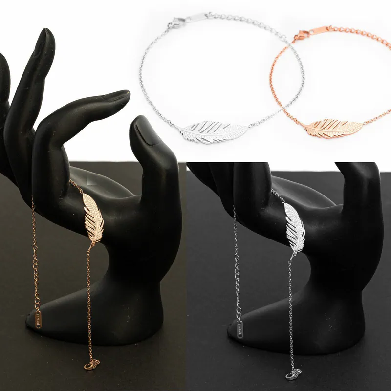 Armband Feder Anhänger Edelstahl Damen Armkette Silber Roségold Verstellbar