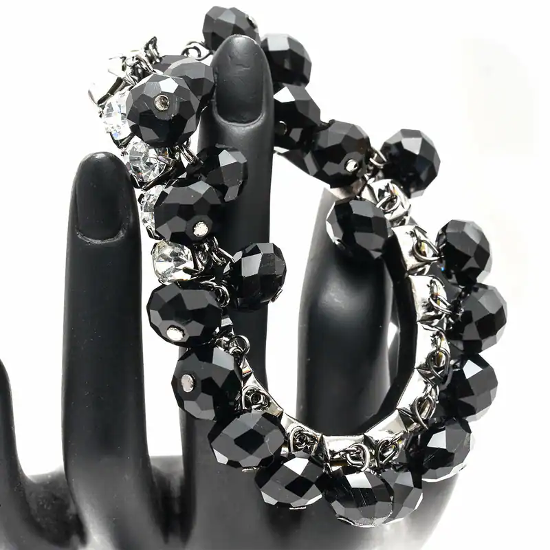 Armband Strassarmband Armschmuck mit Strass schwarz Perlenarmband Stretcharmband