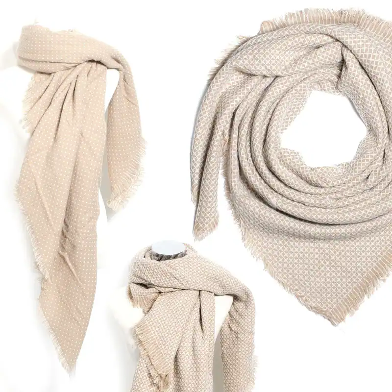 Damen XXL Winterschal Wendeschal Rauten Punkte Muster Fransen Stola Poncho Schal