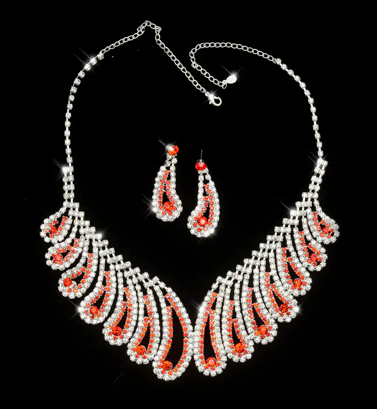 Schmuckset Collier + Ohrringe edles Design Hochzeitsschmuck Brautschmuck Rot Neu
