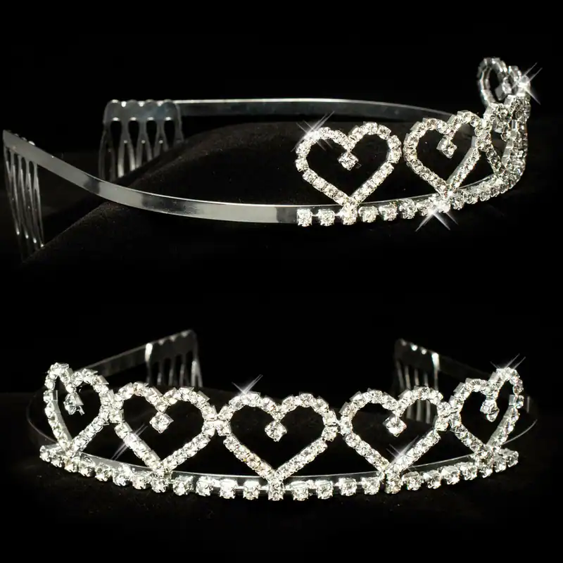 Haarschmuck Tiara Brautschmuck Diadem Brautfrisur Herz-Motiv Strass Haarreif Neu