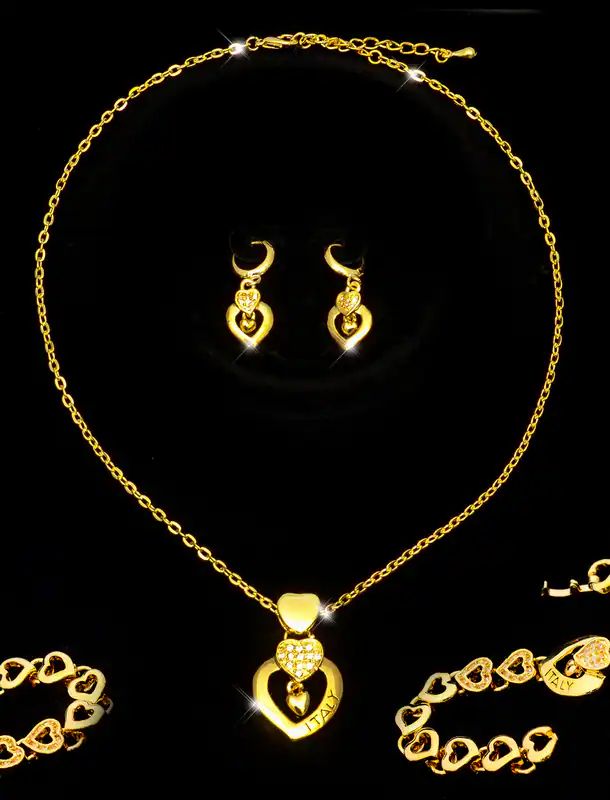 Schmuckset mit Halskette Kette Armband Ohrringe Goldfarben Strass Liebe Herzform