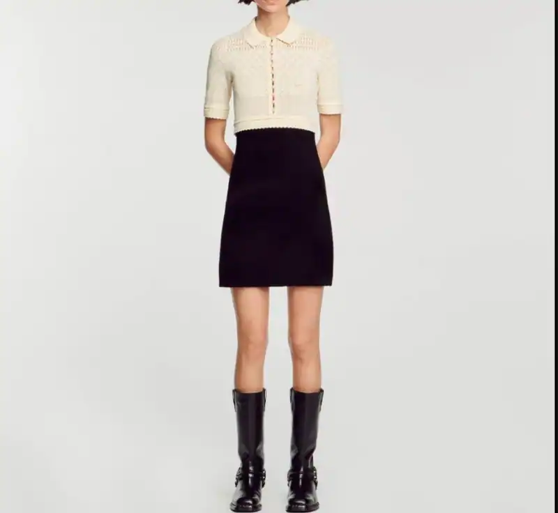 Sandro Kleid Schwarz Zweifarbig Gr. 36 FR 38 Damen Mini Zweitönig SFPRO03191