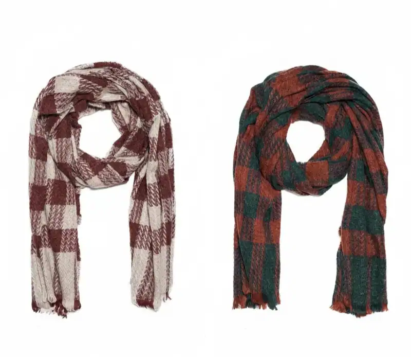 XXL Schal Damen Herren Winterschal Karo Kariert Strickschal Tuch Viskose Fransen