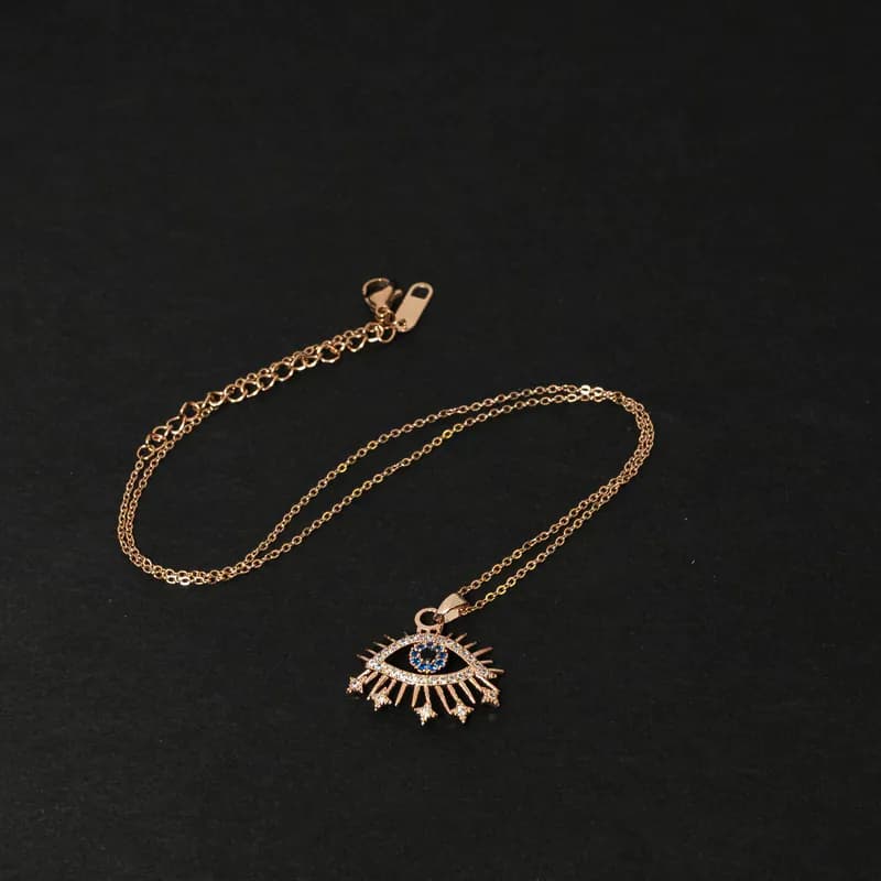 Edelstahl Halskette filigrane Kette schlichte Design Strass Auge Rosegoldfarben