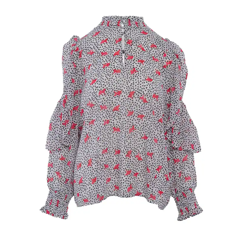 Maje Bluse Mehrfarbig Viskose Gr. 36 Damen Langarm Blumen Muster MFPTO00551