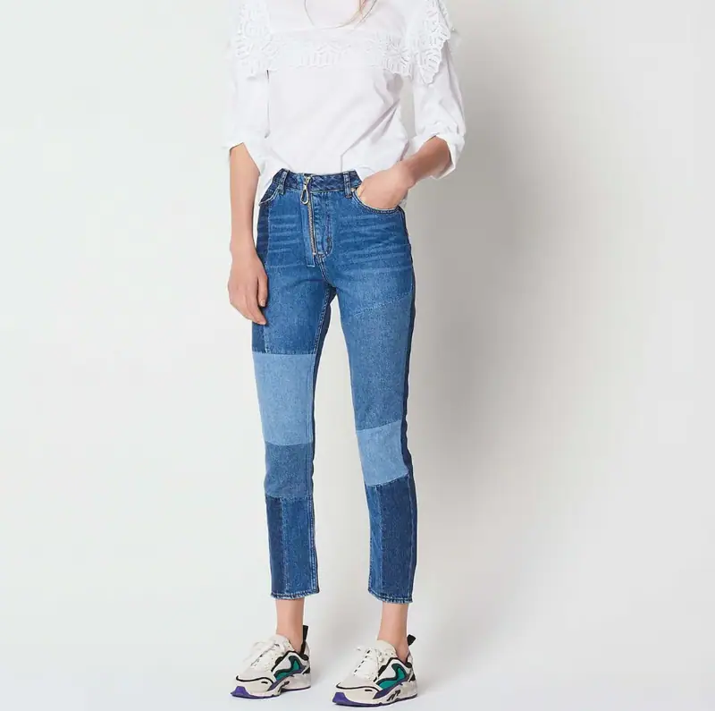 Sandro Jeans Blau Denim Gr. 36 Damen Patchwork Reißverschluss Hose P6127E