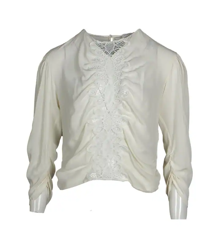 Sandro Bluse Weiß Seide Gr. 36 FR / S Damen Hemd Seidenbluse Stickerei E11632E