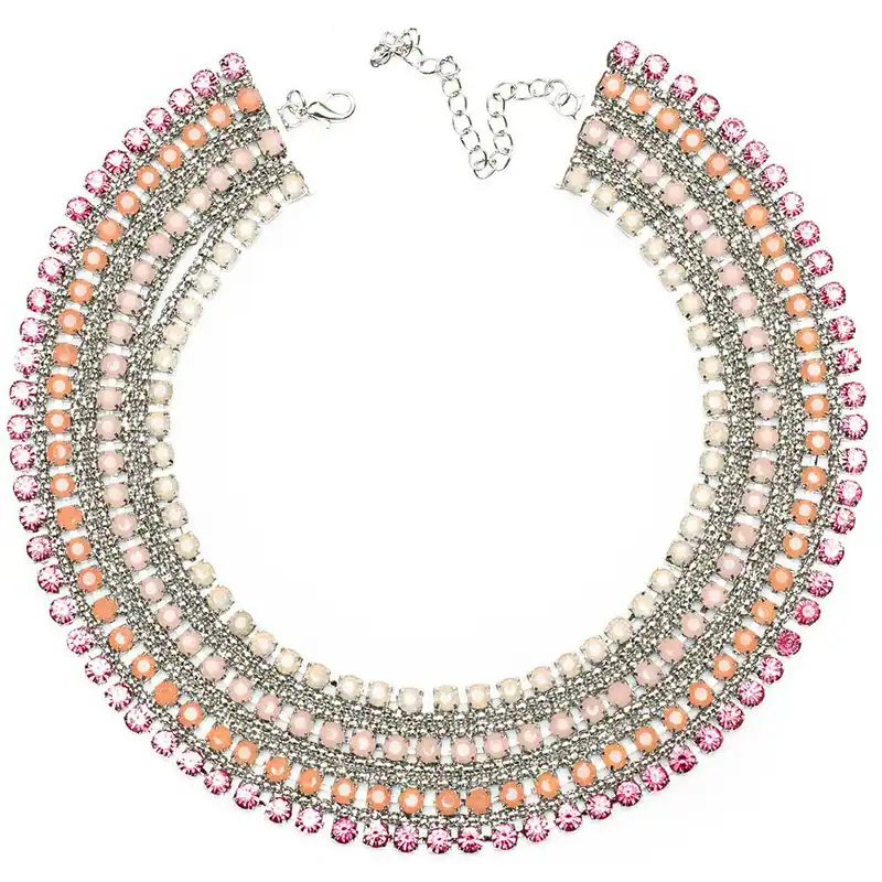 Statement Kette XXL Halskette Designer Kette Statement Strass Pink mehrfarbig