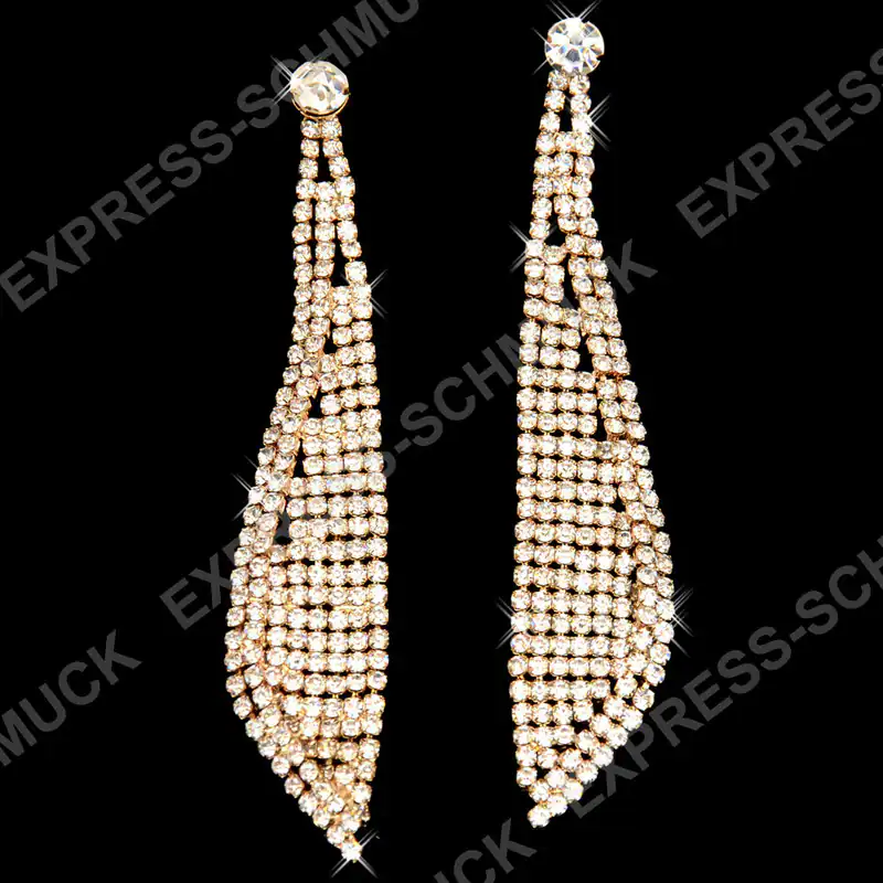 Strass Ohrringe goldfarben für Party Chandelier Statement Schmuck Strassschmuck