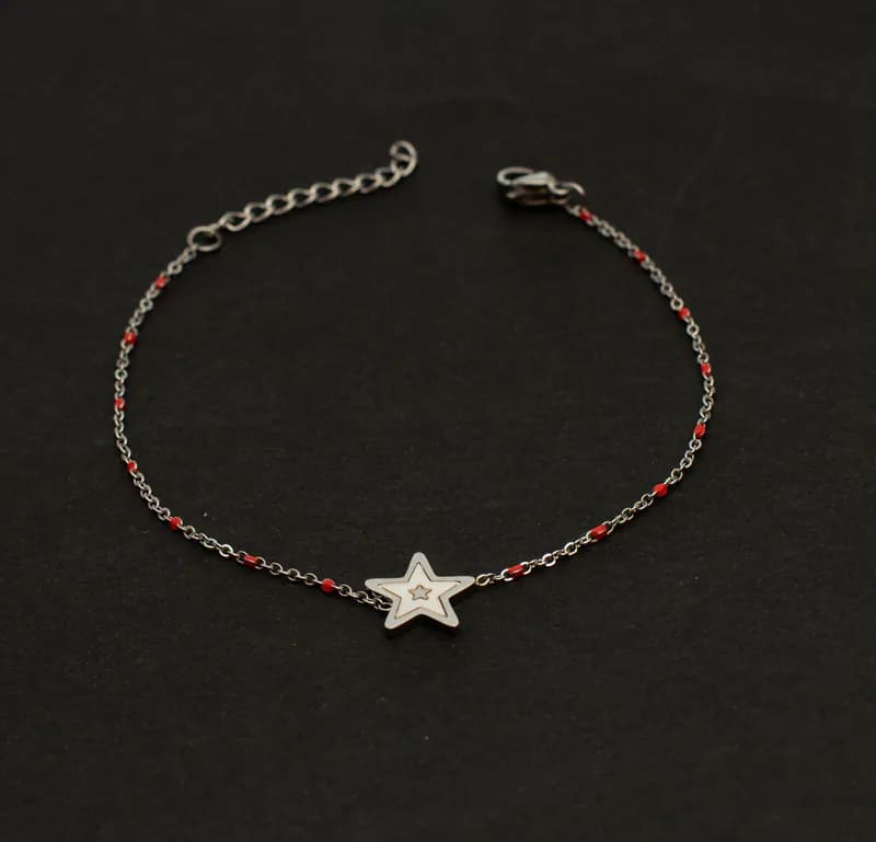 Edelstahl Armband Armschmuck Stern Anhänger Modeschmuck Perlchen rot Star