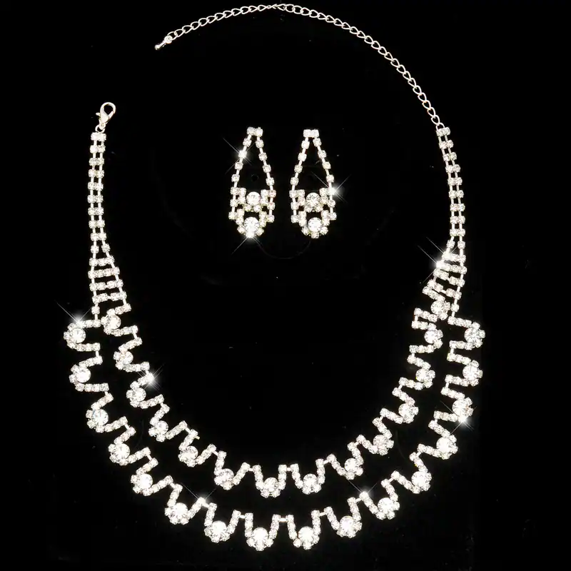 Brautschmuck Collier Schmuckset Ohrringe Strasssteine Silberfarben Halskette Neu