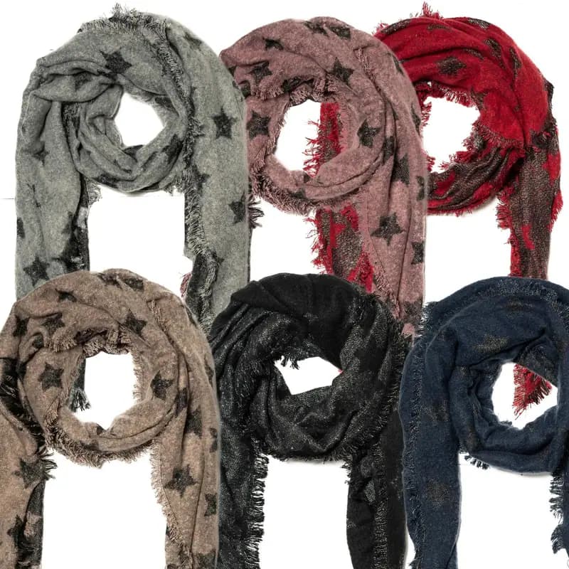XXL Schal Damen Sternenmuster Fransen Strickschal Viskose Stola Poncho Winter