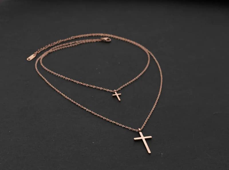 Kreuzkette Damen Edelstahl Doppelkette Kreuz Faith Halskette Rosegoldfarben