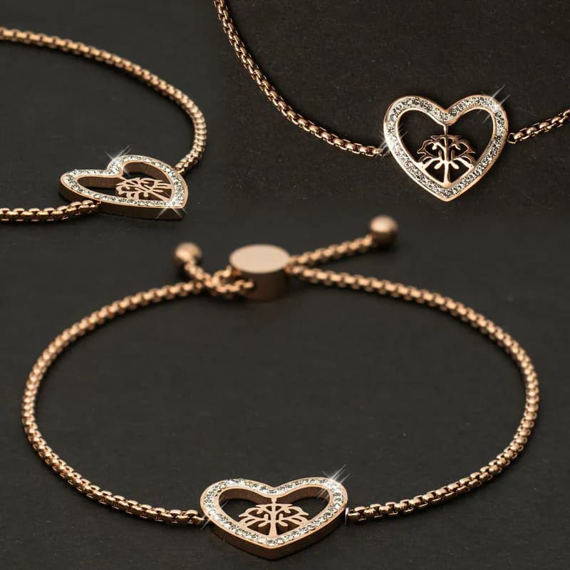 Edelstahl Herz Armband Strass Armkette Slider Schiebeverschluss Roségoldfarben