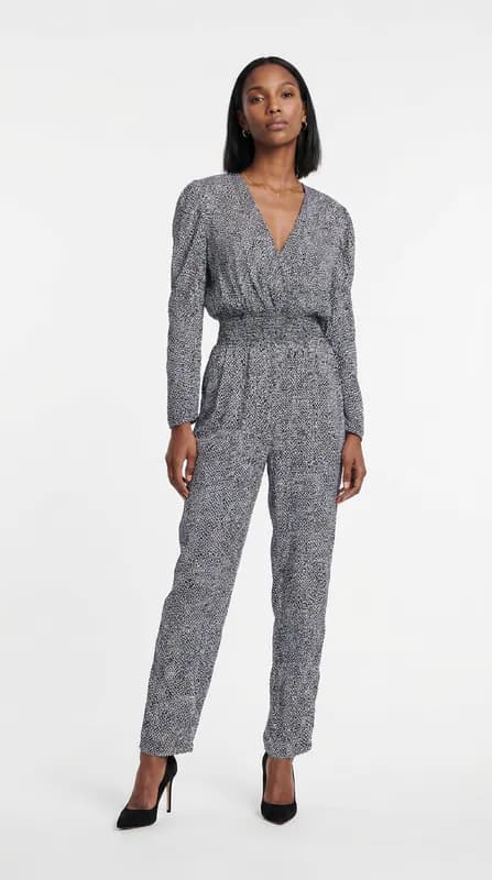 Maje Jumpsuit Schwarz Cupro V-Ausschnitt Gr. 36 FR Damen MFPCO00174