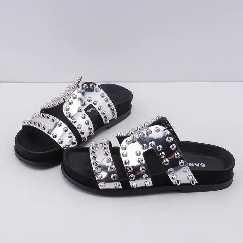 Sandro Paris Women's Shoes Sandals Leather Silver Studs 37 SFACH01123