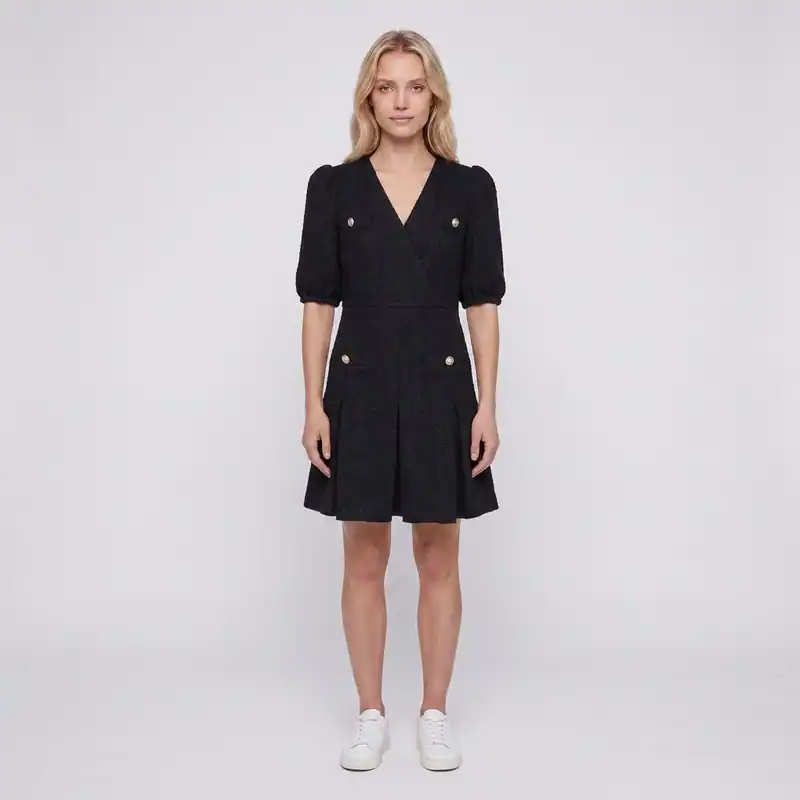 Maje Damen kurzes Tweedkleid Schwarz Wollmischung Größe 38 FR MFPRO02571