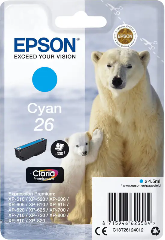 Original Epson 26 T2612 cyan Tintenpatrone Tinte Druckerpatrone o.V.