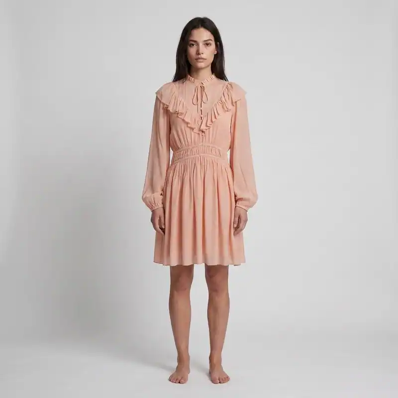 Maje Damen kurzes Rüschenkleid Rosa Viskose Größe 38 FR MFPRO02125