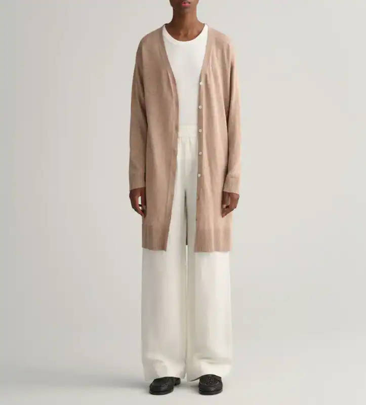 GANT Strickjacke Beige Seide V-Ausschnitt Logo Gr. S Damen 4805192