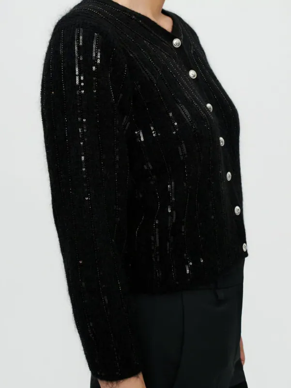 Maje Cardigan Schwarz Mohair Pailletten Gr. FR 38 M Damen Strickjacke MFPCA00312