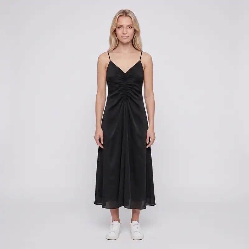 Sandro Kleid Schwarz Gr. 38 FR Damen Open Back Midi Kleid Viskose SFPRO01853