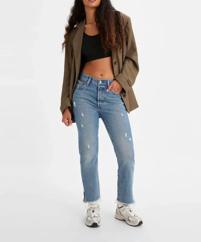 Levi's 501 Jeans Blau W26 Damen Cropped Straight Leg Denim Hose 362000286