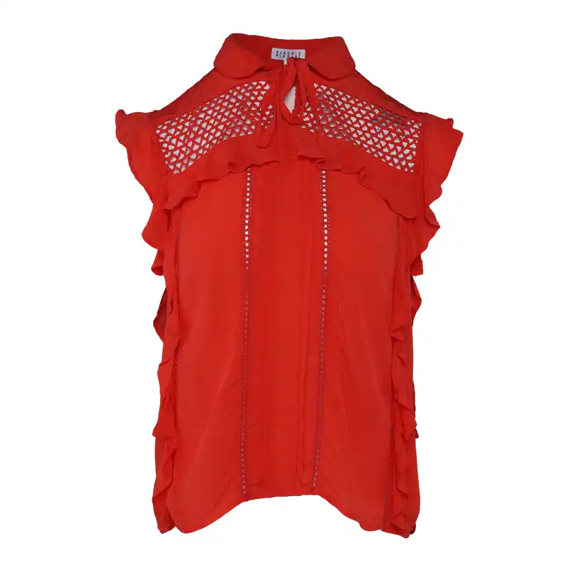 Claudie Pierlot Bluse Rot Gr. 36 Damen Baumwolle Ärmellos Top Shirt 97B8E16