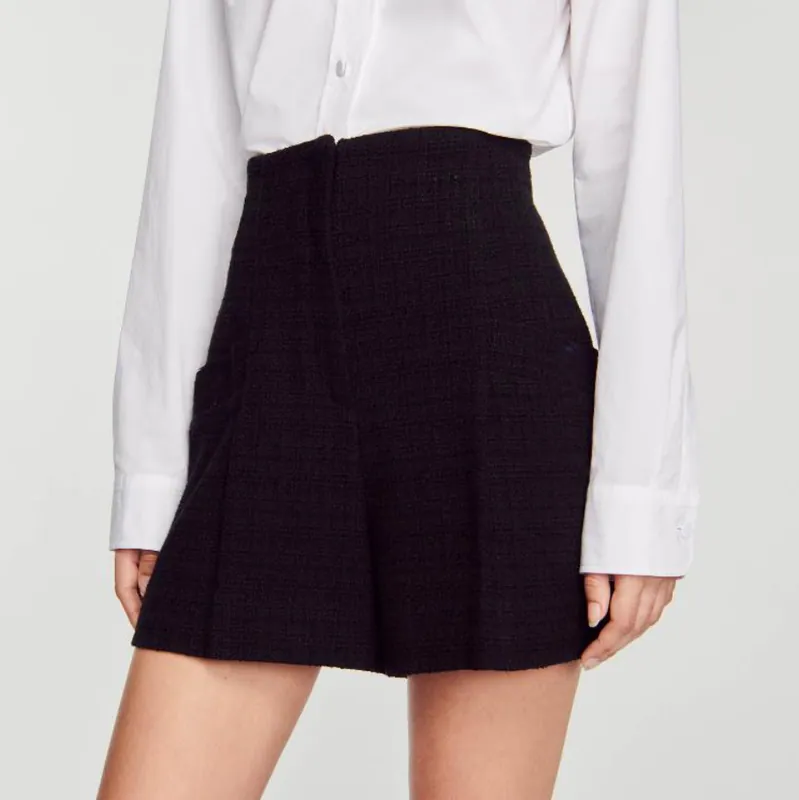 Sandro Shorts Schwarz Tweed High Waist Gr. 40 FR Damen SFPSH00280