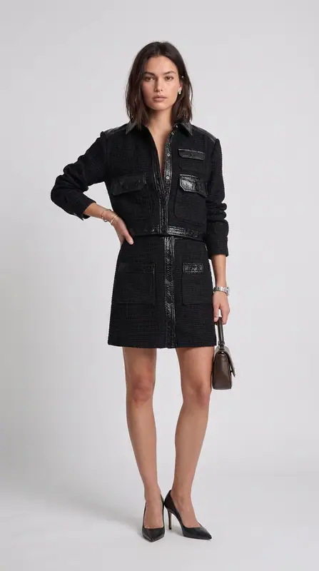 Maje Damen Tweed-Set Jacke & Rock Schwarz Größe 34 FR MFPVE00412