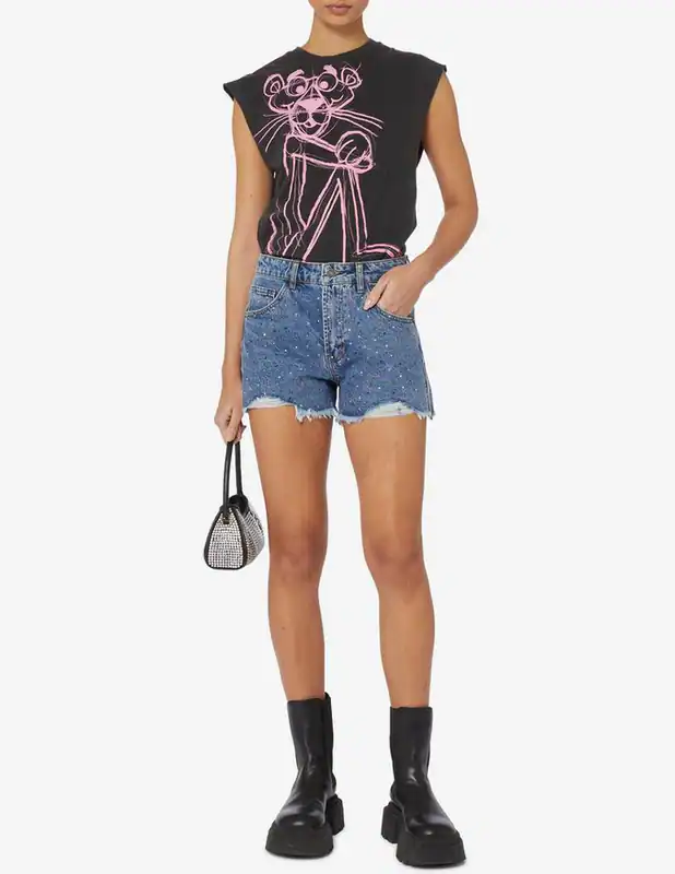 Desigual Top Pink Panther Grau Damen Tanktop Ärmellos Grafik-Print 23SWTK49