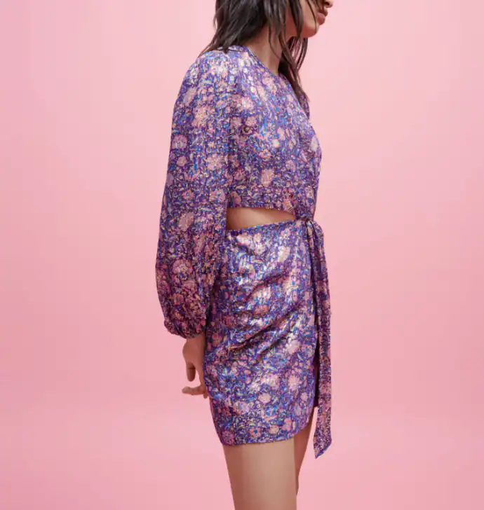 Maje Kleid Violett Floral Cut Out Viscose MFPRO02597 Gr. 36 S Damen Mini-Kleid