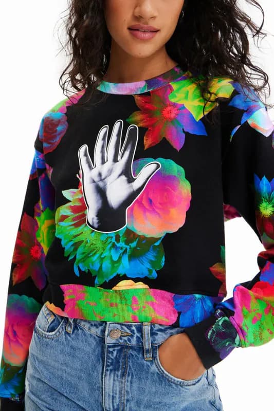 Desigual Sweatshirt 23SWSK56 Mehrfarbig Baumwolle Gr. 34 XS Damen Floral Cropped
