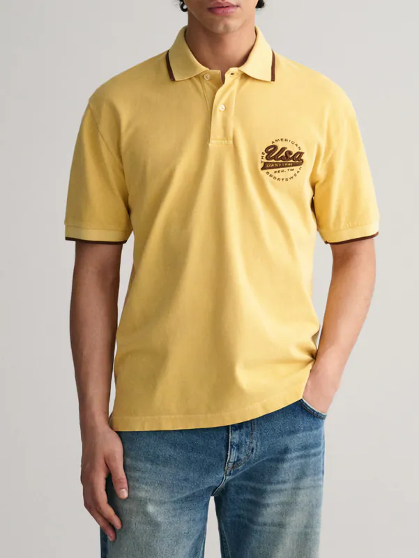 GANT Herren Polohemd Kurzarm 100% Baumwolle Logo Gelb Sommer Basic Gr. L