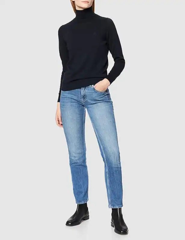 Gant Women's Top Sweater Knit Mock Neck Logo Dark Blue Size S 4801519