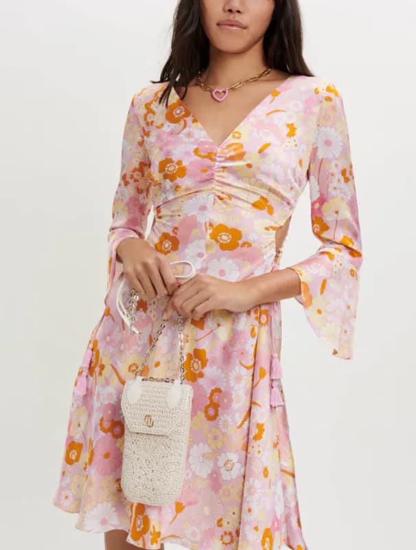 Maje Kleid Pink Rosa Satin Blumen Gr. FR 36 S Damen Minikleid MFPRO02361